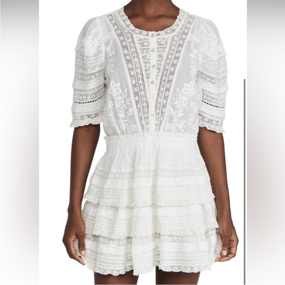 Love Shack Fancy Quincy White Ruffle Dress mini 100% cotton size XS embroidered
